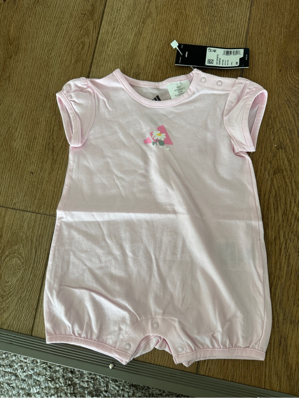 adidas Baby Girls Pink Short Sleeve One-Piece Bodysuit
